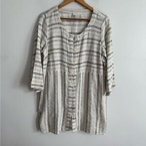 J.Jill Pure Jill Striped Linen Cotton Tunic jacket Top Medium Button Front